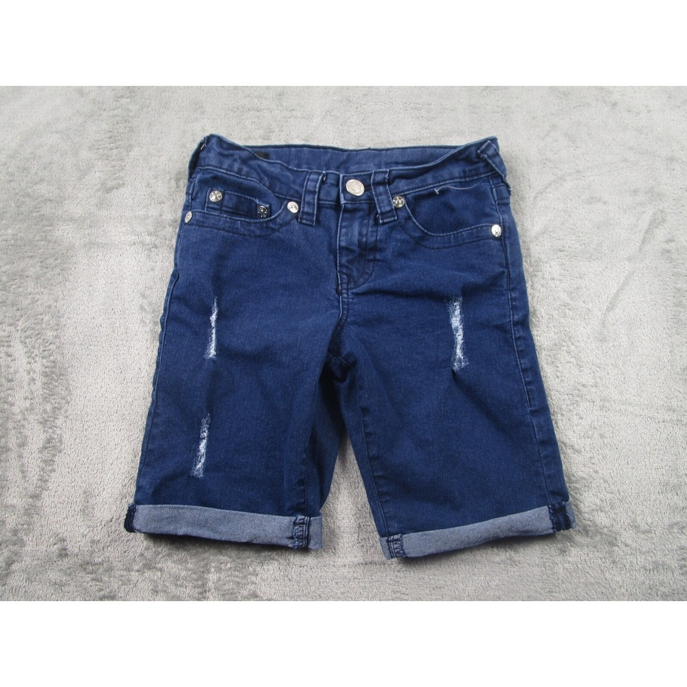 True Religion Shorts Kids 8 Blue Denim Adjustable‎ Jorts Distressed Geno Relaxed